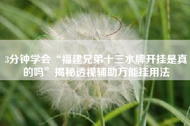 3分钟学会“福建兄弟十三水牌开挂是真的吗	”揭秘透视辅助万能挂用法