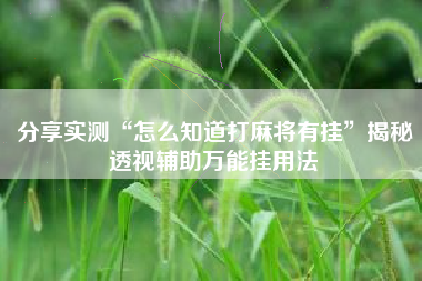 分享实测“怎么知道打麻将有挂”揭秘透视辅助万能挂用法